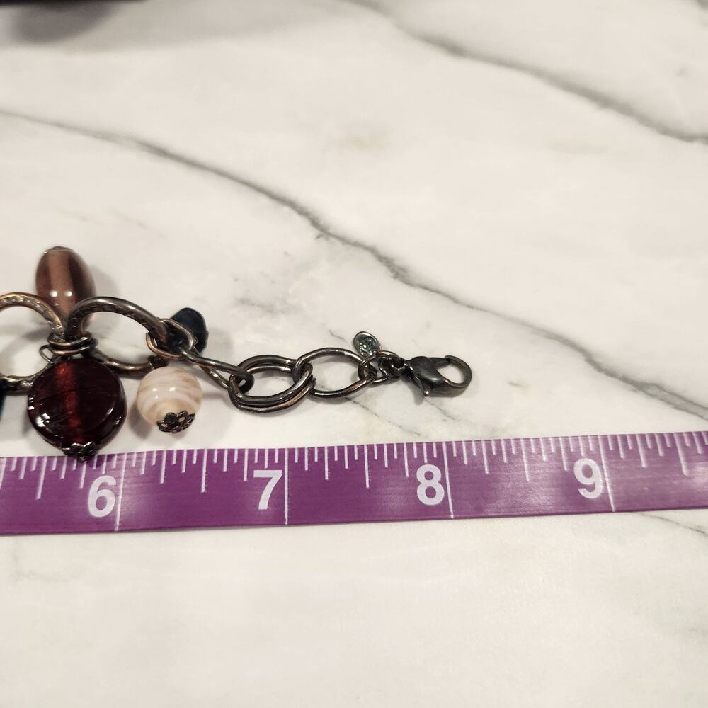 Premier Designs Boho Art Glass Swirl Bead Gun Metal Charm Necklace - Picture 10 of 10